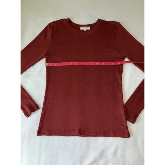 GOLDIE TEE mahogany long-sleeve variegated rib tee, size small NWOT - Picture 8 of 9